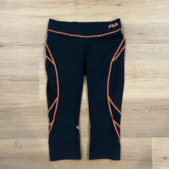 NWT Fila Black and Orange Capri Length Leggings Workout Running Yoga Size XS - Picture 2 of 10